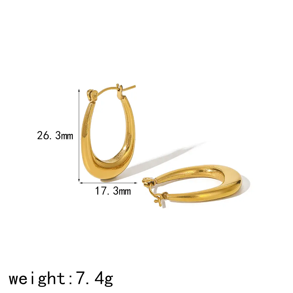 1 Pair Minimalist Commute Style U Shape Stainless Steel 18K Gold Plated Women's Hoop Earrings Picture2